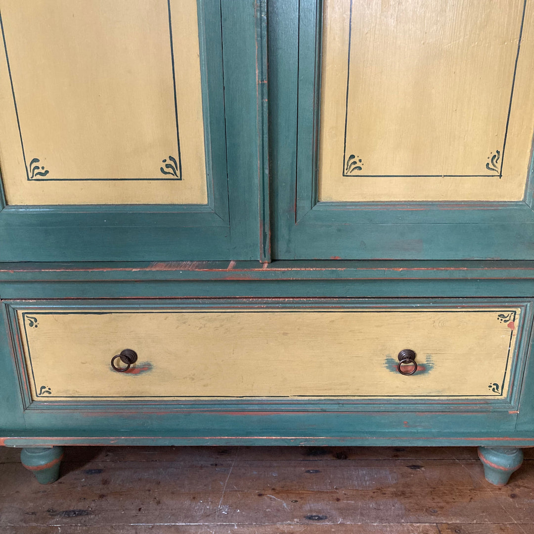 deep drawer below two doors on European Painted Pine Wardrobe