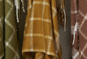 Ochre yellow faux mohair throw with a classic tartan pattern, perfect for cosy winter nights from Source for the Goose in Devon.