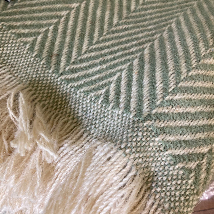 Fern Green Chevron Tibet Recycled Wool Blanket