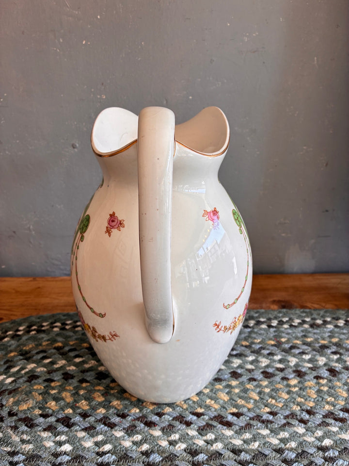 Pretty Floral Victorian Water Jug - Fielding's Devonware with elegant floral design on a textured background.