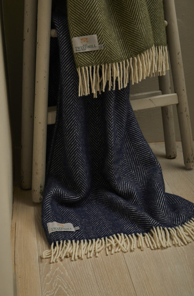 Tweedmill Fishbone Olive Wool Blanket