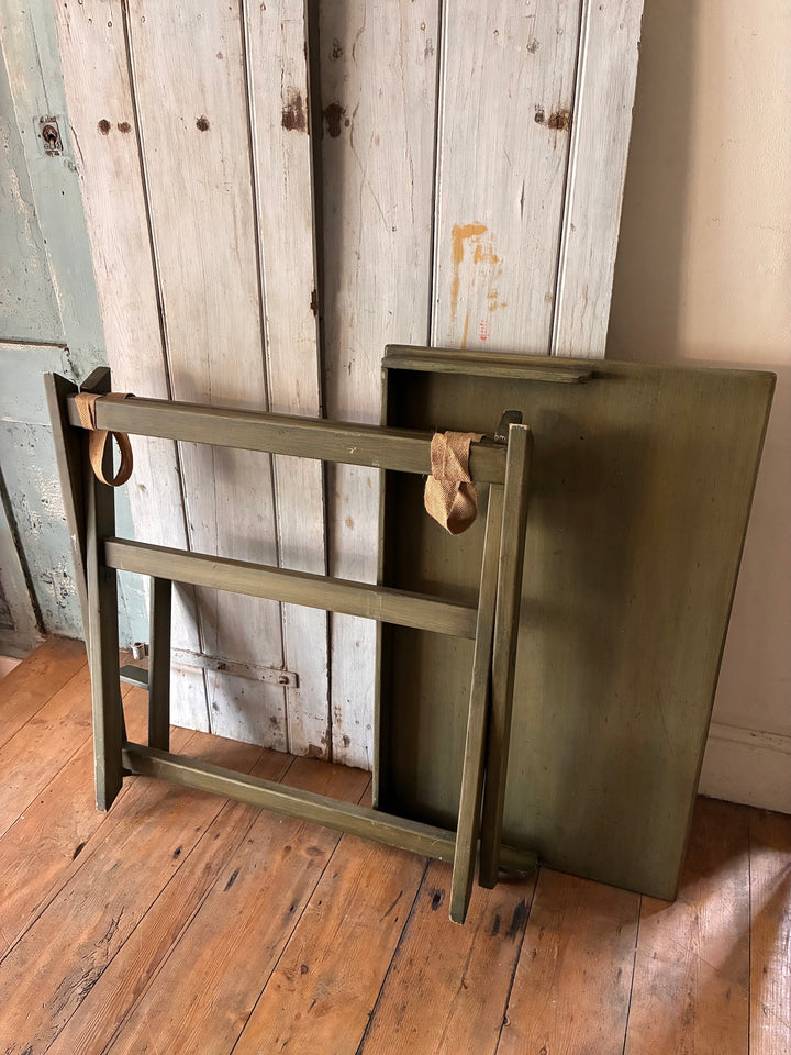 Folding Butlers Tray Desk Table in olive green with storage features, perfect for home offices.