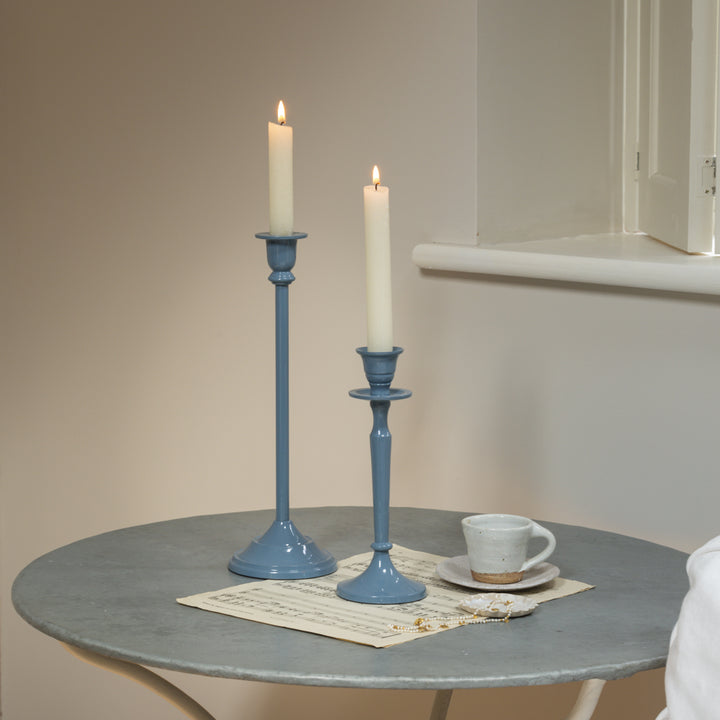 pair of smokey blue candlesticks from Grand Illusions