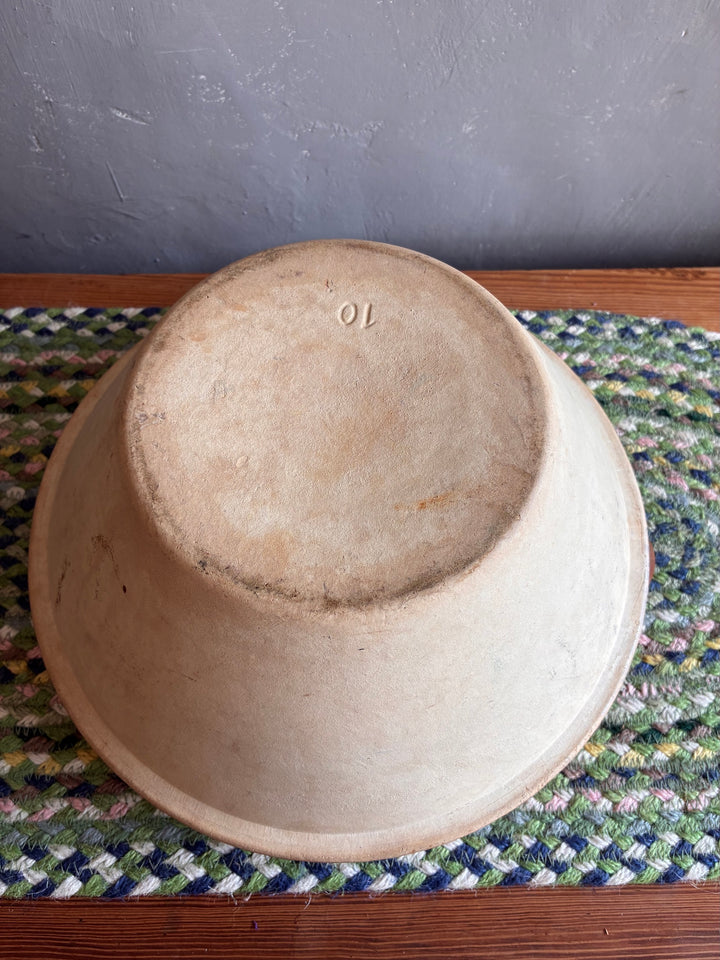 Vintage French dairy bowl underside view showing classic design, sourced from Source for the Goose, Devon.