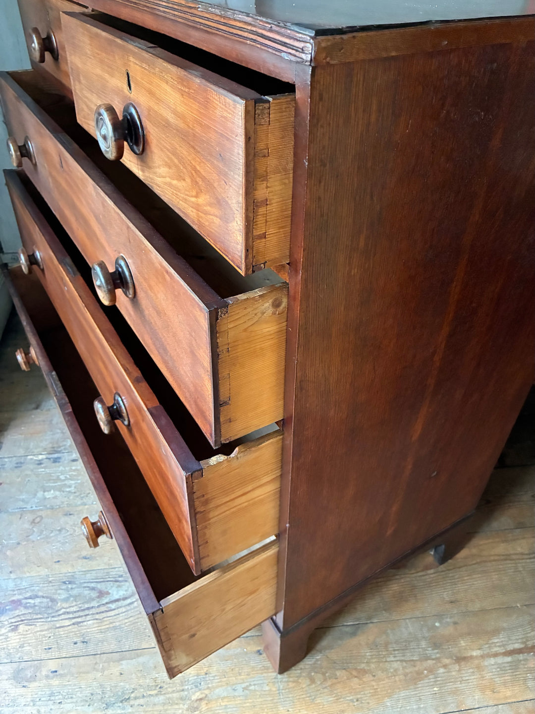 Georgian Antique Mahogany Chest of Drawers with traditional two-over-three drawer formation, from Source for the Goose, Devon.