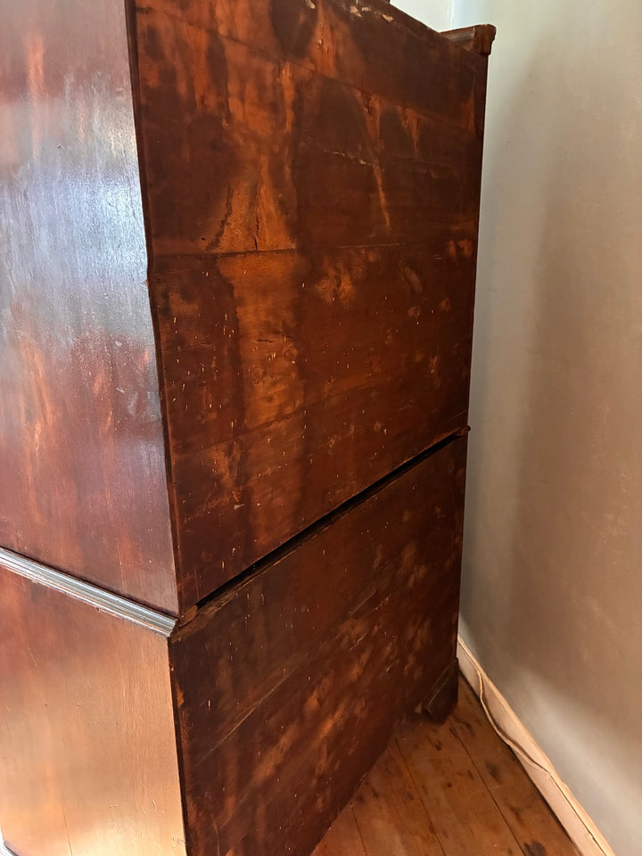 Georgian Mahogany Tall Boy - Chest on Chest side view showcasing antique mahogany craftsmanship and unique design.