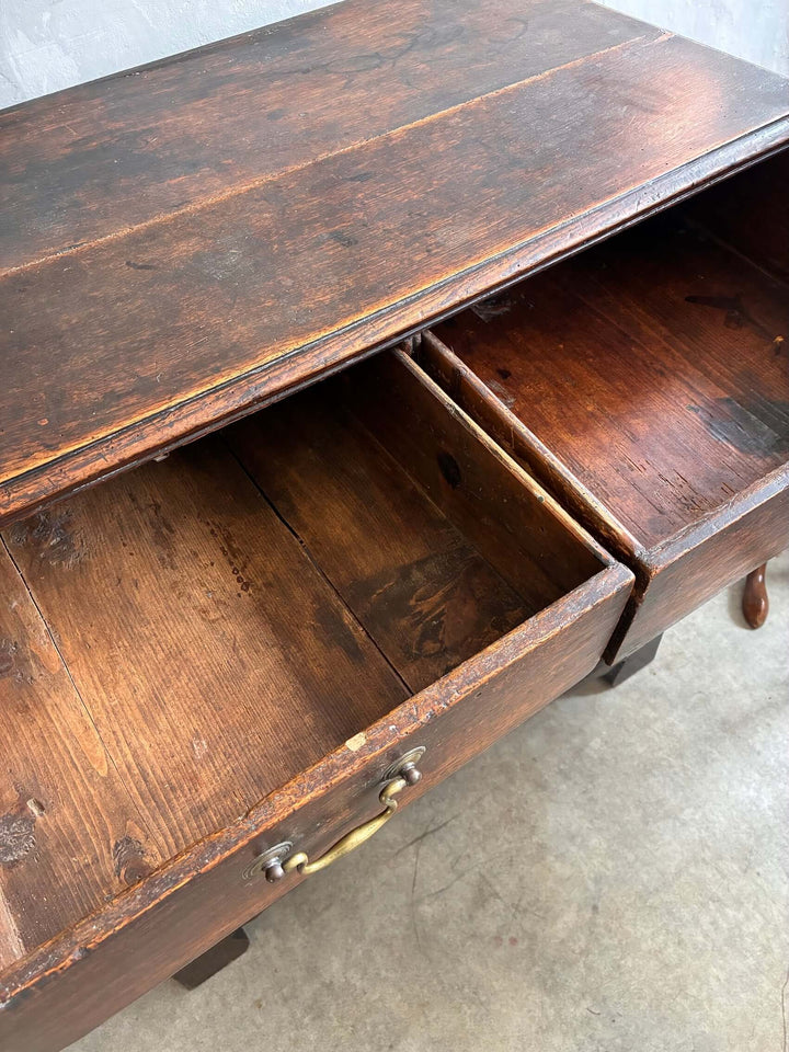 Antique Oak Georgian Chest of Drawers showing open compartments with traditional drop handles from Source for the Goose, Devon.
