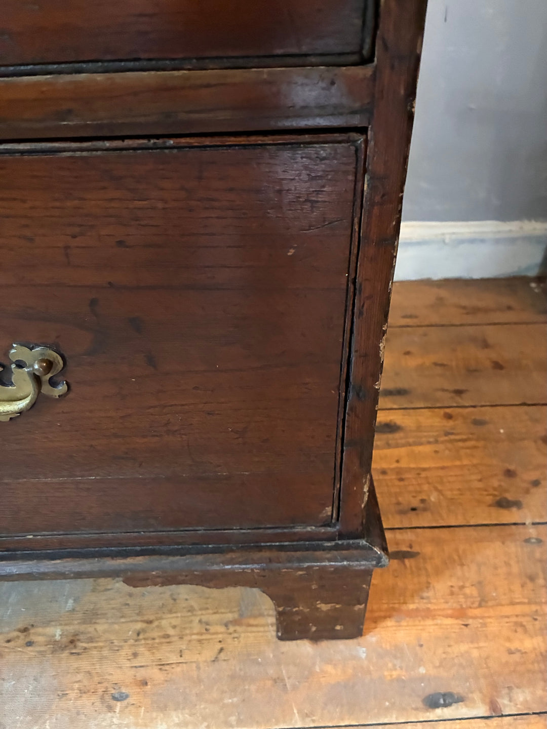 Antique Oak Chest of Drawers - Georgian close-up showing rustic detail and warm patina from Source for the Goose, Devon.