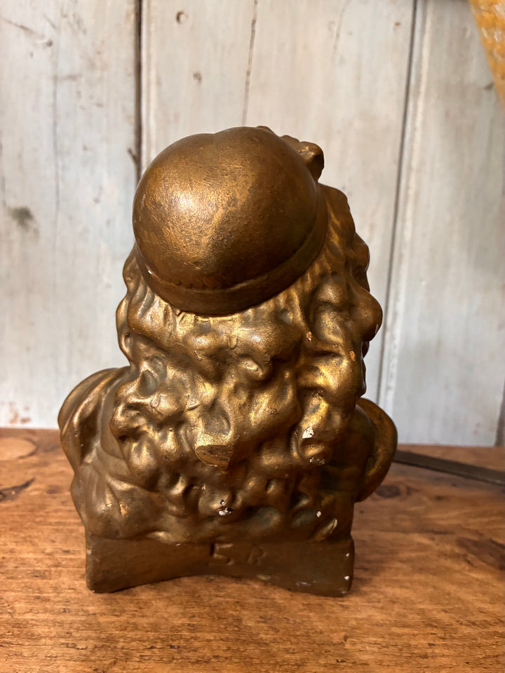 Antique Gilded Plaster Bust - Girl Reading Book - The Dreamer seen from back, showcasing intricate golden details.