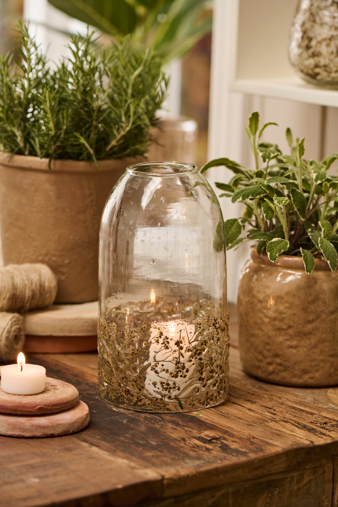 Glass Candle Dome with Decorative Grass Design