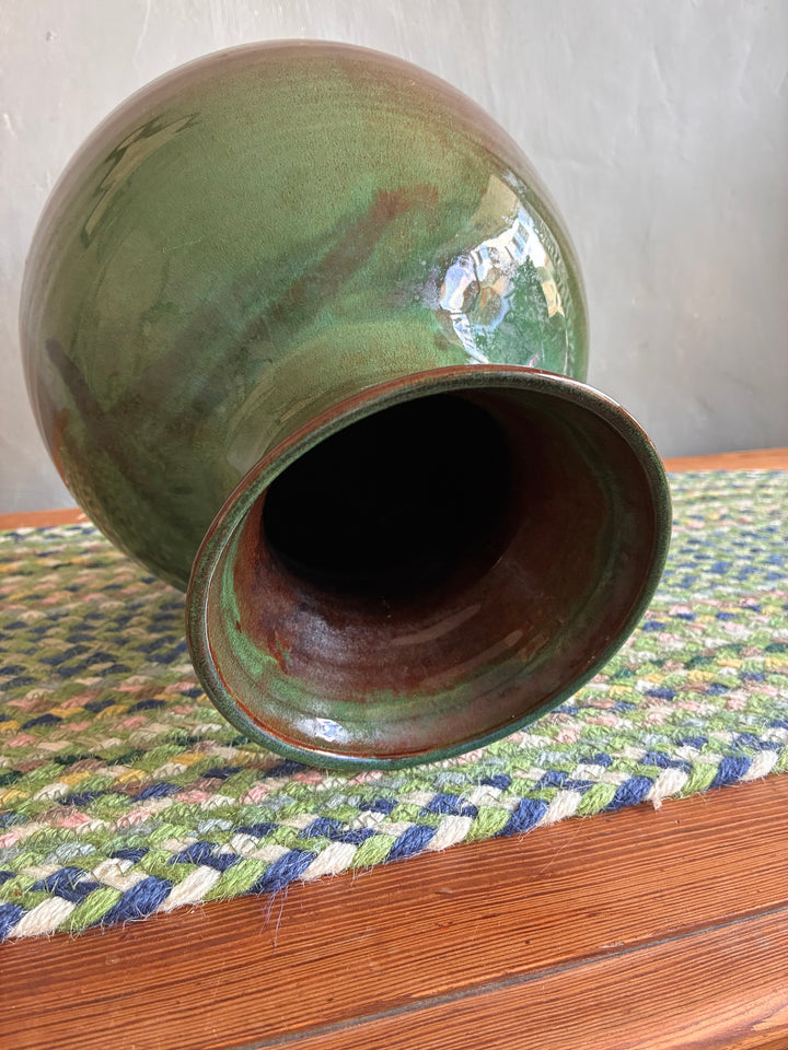 Glazed studio pottery vase by Vresh Kanikanian in green tones, perfect for contemporary decor from Source for the Goose, Devon.