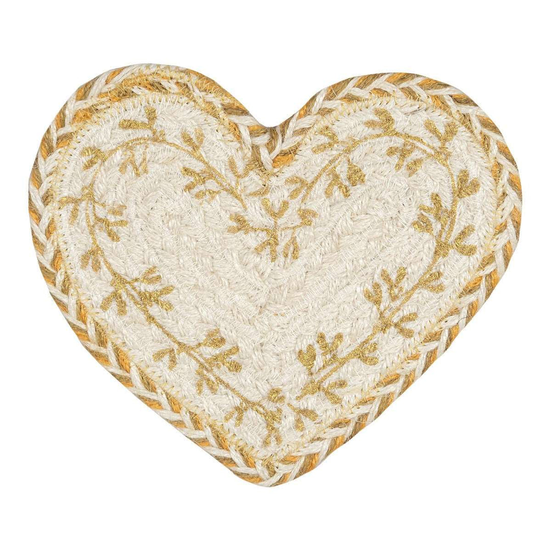 Heart Shaped Golden Mistletoe Jute Coaster for sale at Source for the Goose 