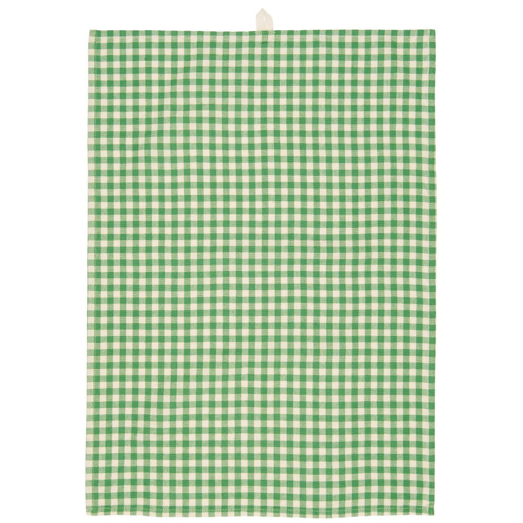 Green Gingham Tea Towel by Source for the Goose, Devon, featuring a classic check pattern.