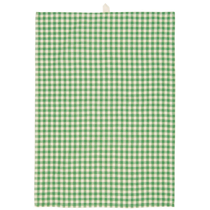 Green Gingham Tea Towel by Source for the Goose, Devon, featuring a classic check pattern.