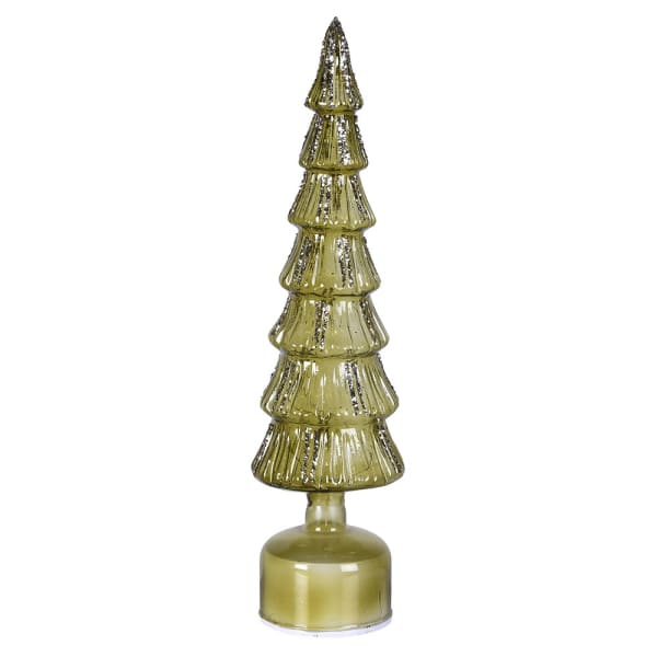 Rotating Green Glass Christmas Tree with gentle glow, perfect festive centerpiece for holiday celebrations.