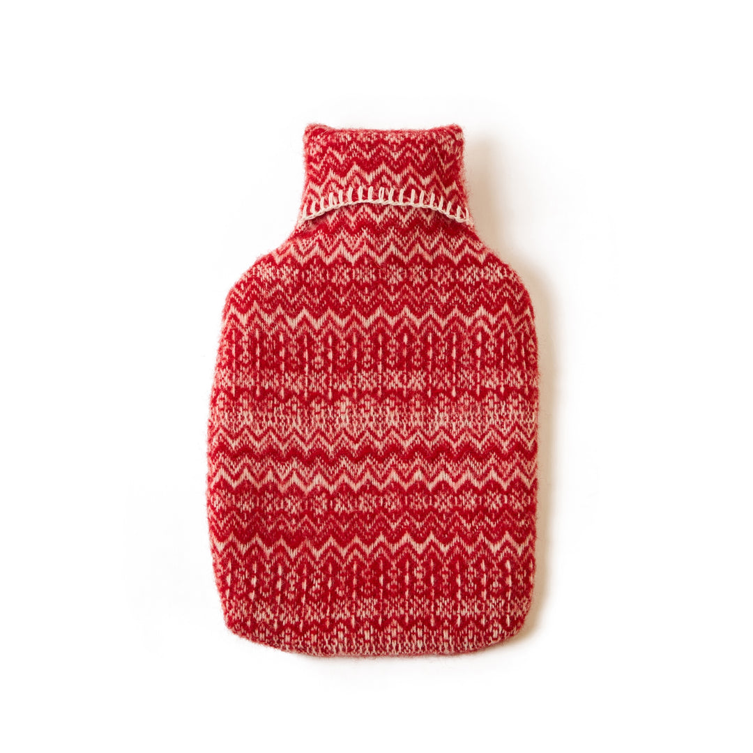 Fair Isle Wool Hot Water Bottle - Two Colours in red, featuring heritage style for a cosy home.