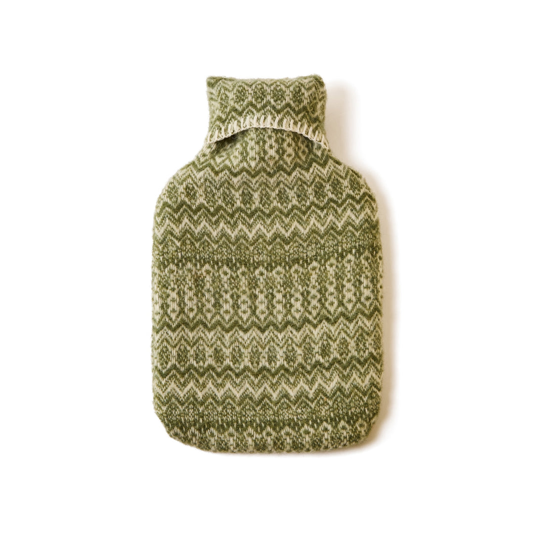 Fair Isle Wool Hot Water Bottle - Two Colours in green, perfect for a cosy home with heritage style.
