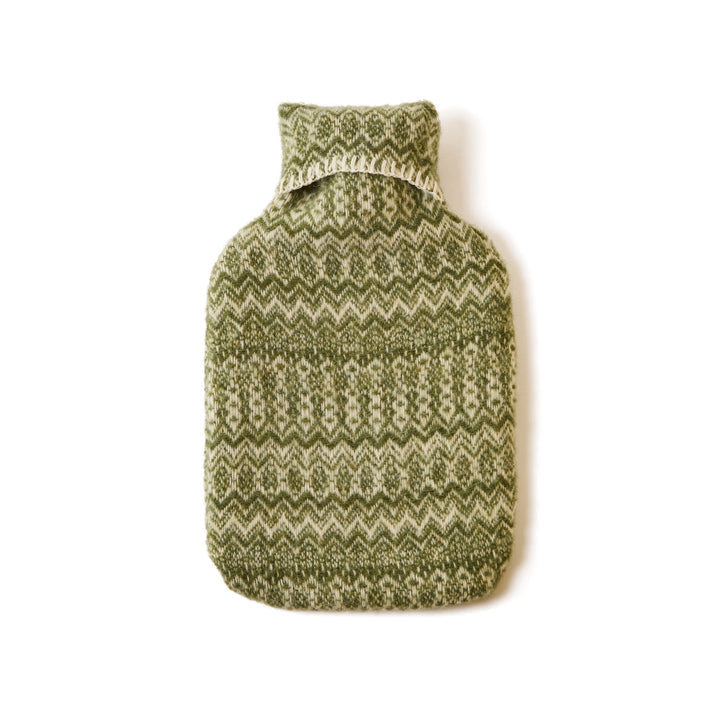 Fair Isle Wool Hot Water Bottle - Two Colours in green, perfect for a cosy home with heritage style.