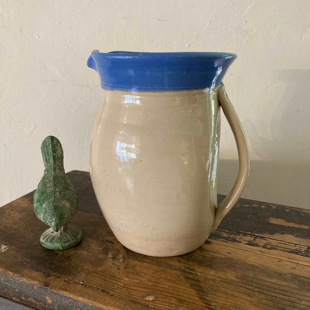 Handmade Stoneware Jug with Blue Rim for sale at Source for the Goose, Devon