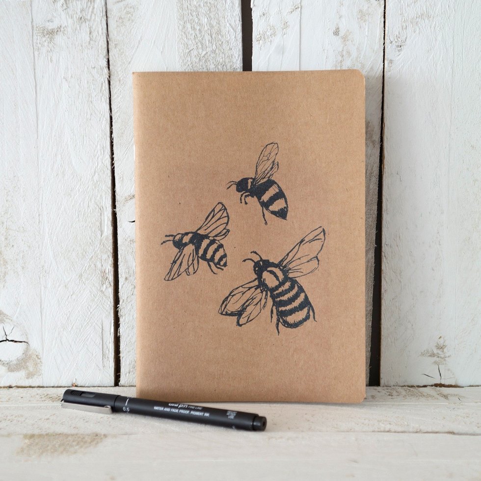 Hand Printed Bee Notebook for sale at Source for the Goose 