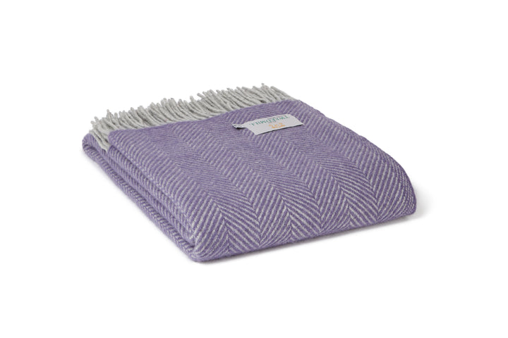 Tweedmill Herringbone Lavender and Silver Grey Wool Blanket for sale at Source for the Goose 