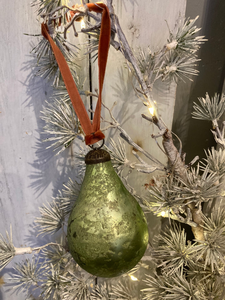 Antique Green Glass Pear Bauble for sale at Source for the Goose 