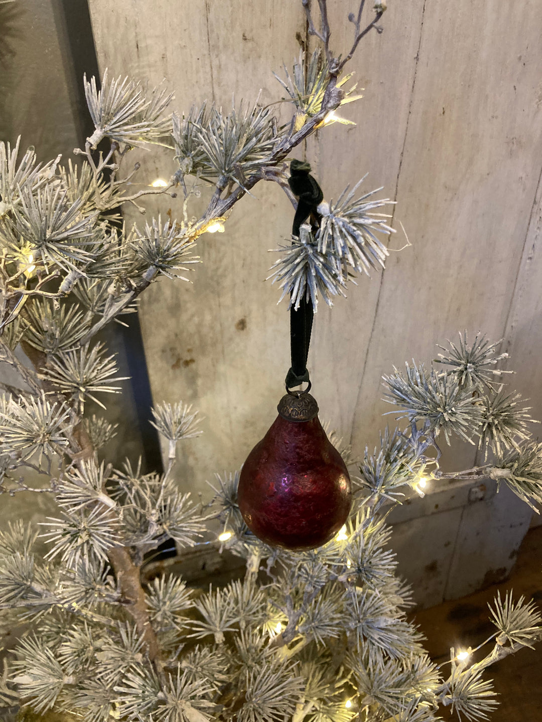 Antique Ruby Glass Pear Bauble