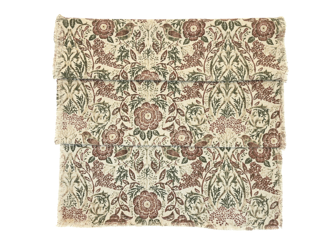 Jenny Wren Table Runner - Hand Block Print featuring floral design in warm autumnal tones for elegant table styling.
