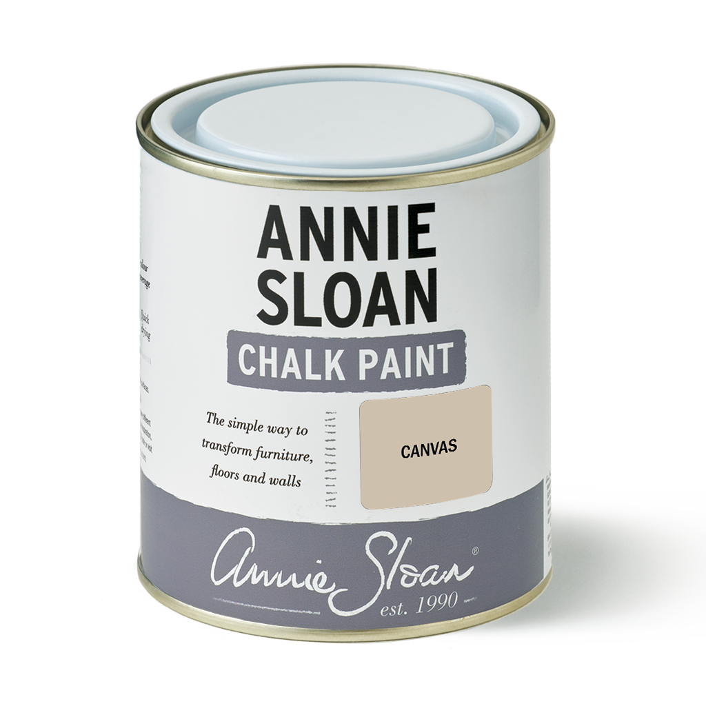 Annie Sloan 1L Canvas Chalk Paint can, versatile putty-toned paint for home decor, from Source for the Goose, Devon.