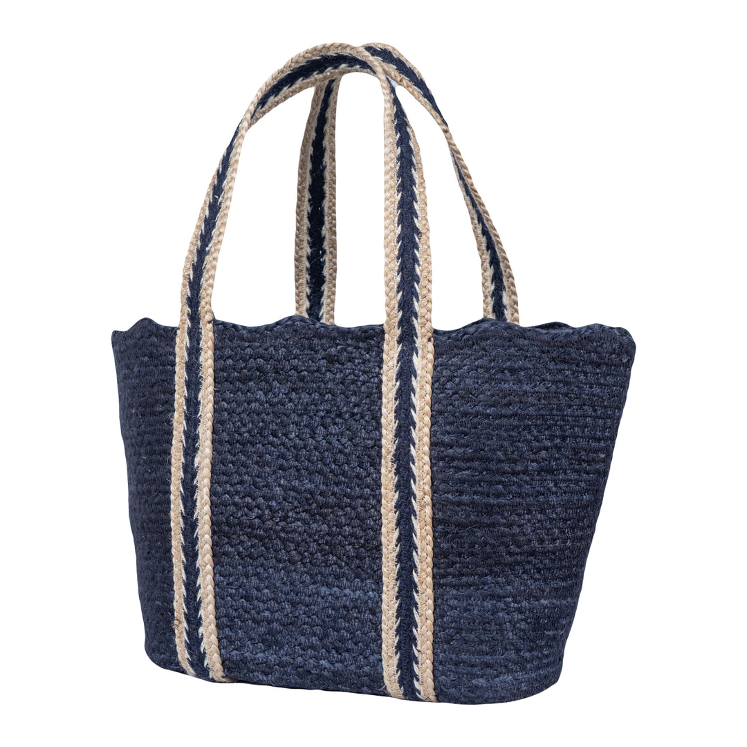 Navy Tote Bag with Scallop Edge