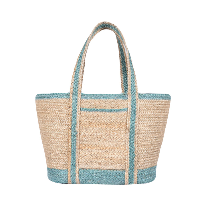 Aqua and Natural Jute Tote Bag