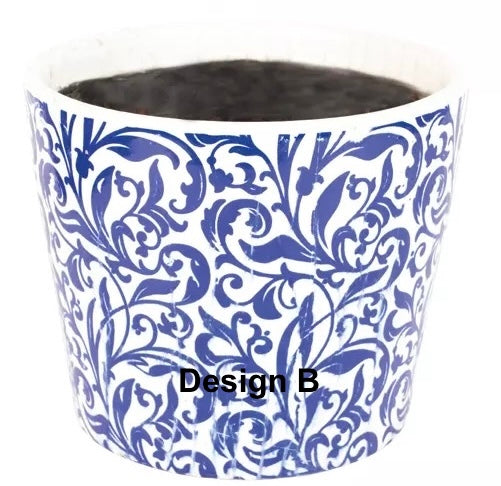 Large Blue Dutch Style Vintage Design Flowerpot with intricate blue floral pattern, perfect for indoor and outdoor plants.