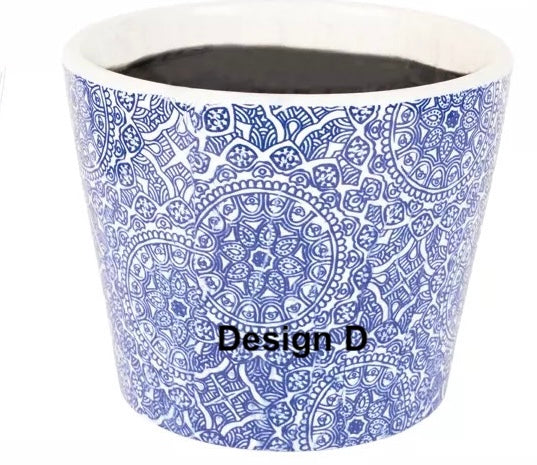 Large Blue Dutch Style Vintage Design Flowerpot featuring intricate blue and white pattern.