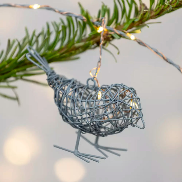 Light Up Wire Bird Garland - Antique Grey, intricately crafted wire bird with LED lights, perfect for home decor.