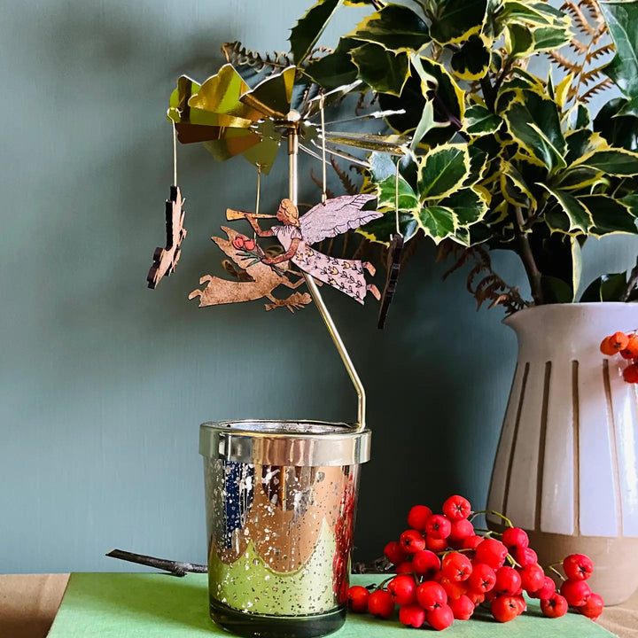 Angel Candle Carousel by Lily Faith – Spinning Christmas Tealight Holder in a festive home setting.