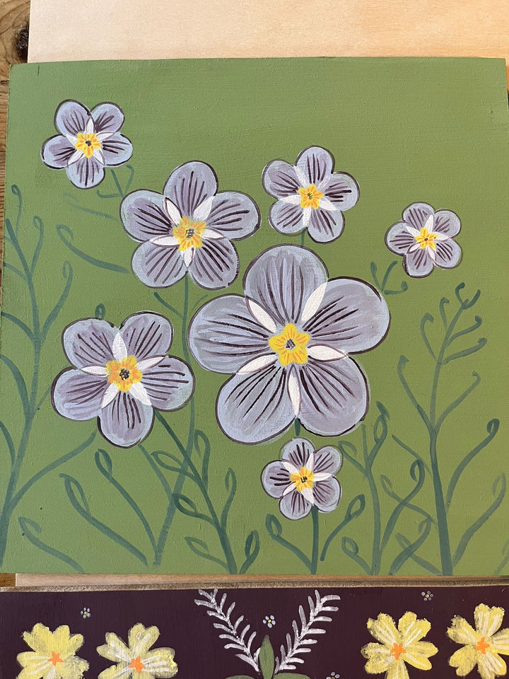 Adding Botanical Detail – Chalk Paint Workshop with Lily Faith | 11 March floral design featuring spring flowers on green background.