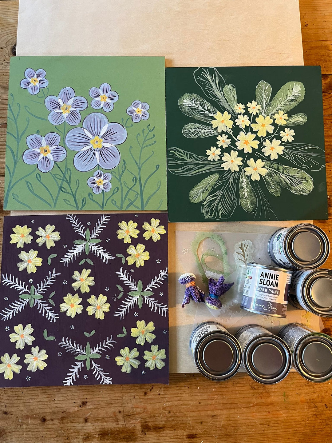 Adding Botanical Detail – Chalk Paint Workshop with Lily Faith | 11 March artwork samples featuring floral designs.