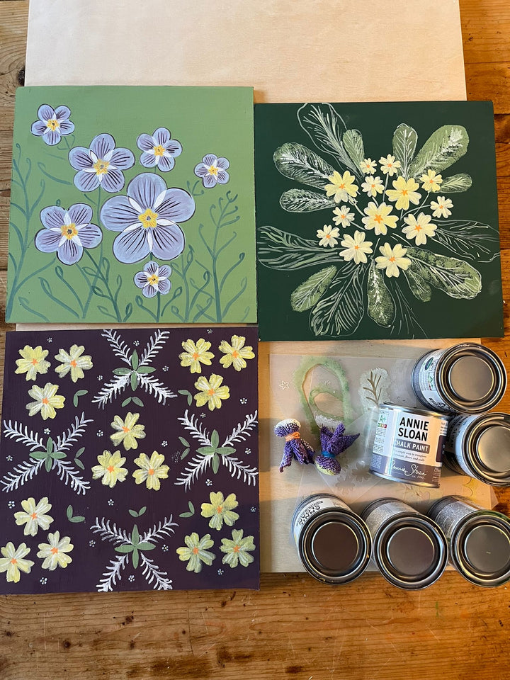 Adding Botanical Detail – Chalk Paint Workshop with Lily Faith | 11 March artwork samples featuring floral designs.