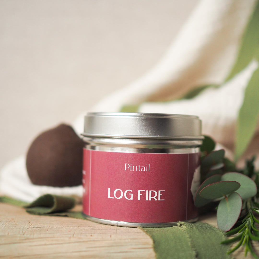 Log Fire Single Wick Pintail Candle for sale at Source for the Goose 