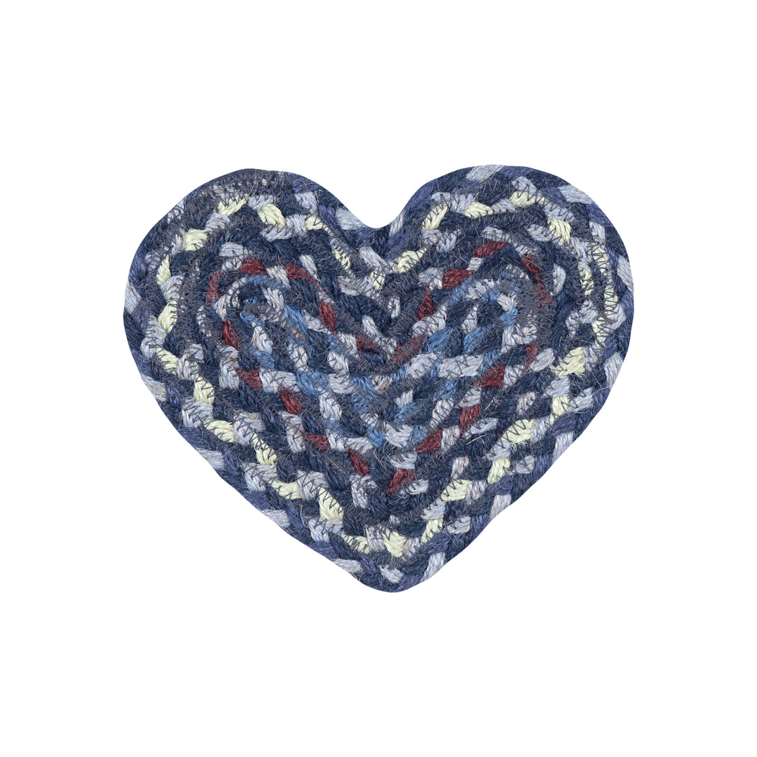 Heart Shaped Jute Coaster in Lupin Blue from Source for the Goose Devon, showcasing a charming heart design.