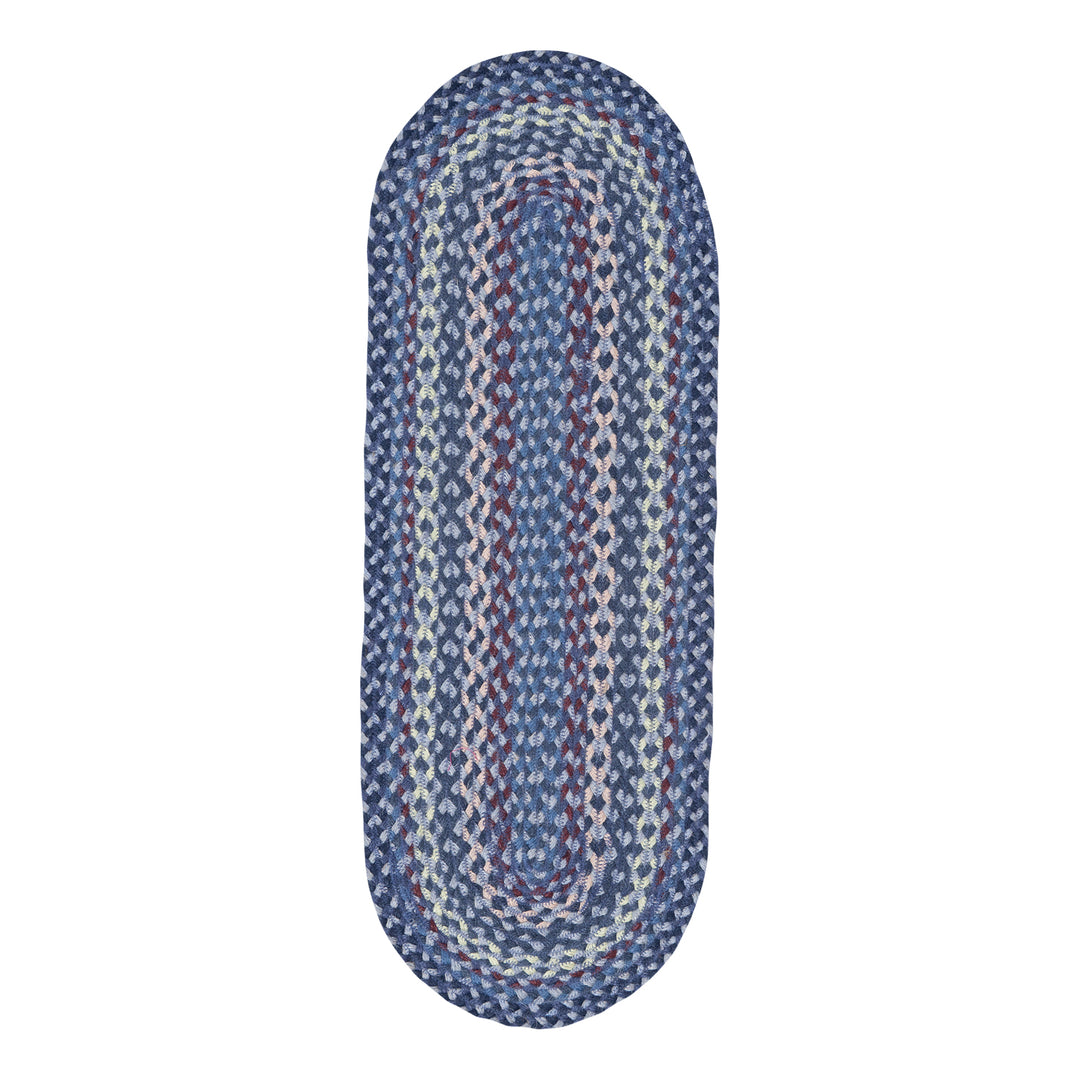 Lupin Blue Jute Table Runner with aubergine and off-white braiding for stylish dining décor.