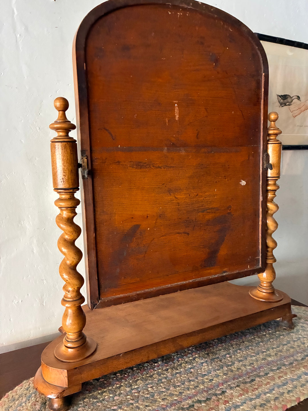Victorian Pale Mahogany Dressing Table Mirror with arched design and barley twist columns.