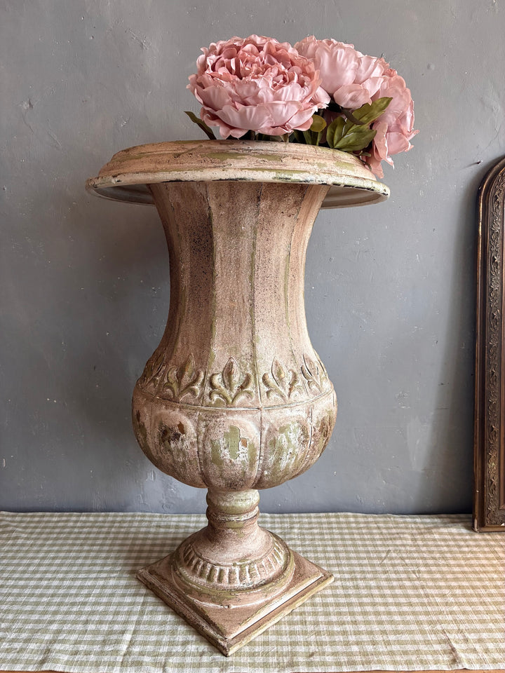 Medici Style Urn Planter with pink flowers, vintage design from Source for the Goose Devon.