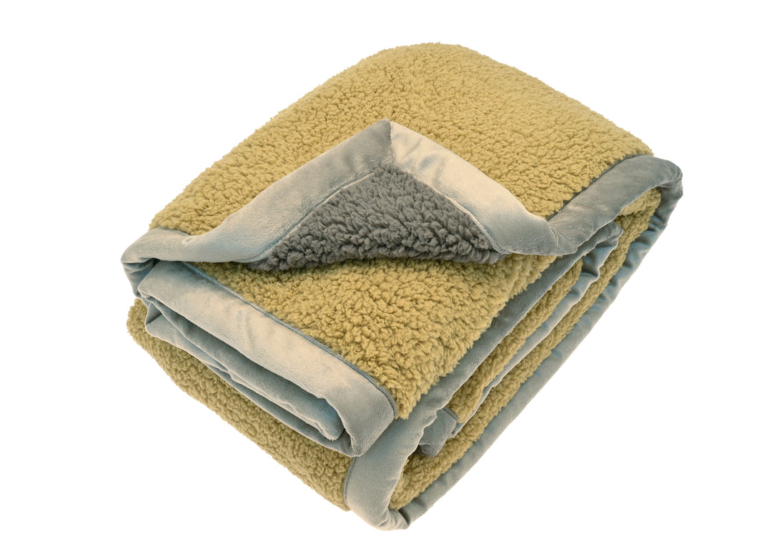 Mustard Yellow Cosy Sherpa Throw by Source for the Goose, showcasing a stylish soft mustard design.