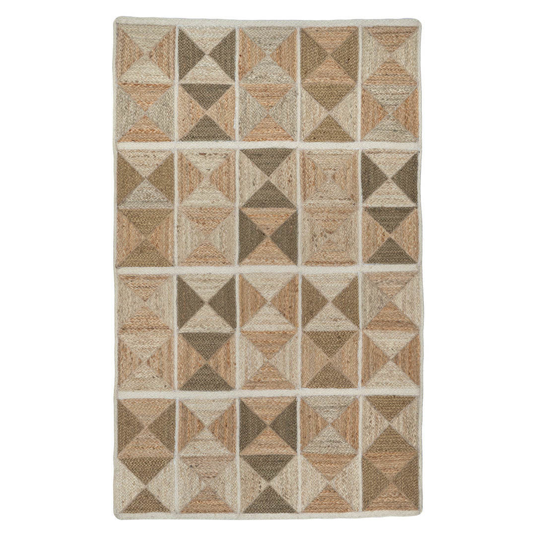 Natural Harlequin Jute Rug with earthy tones and geometric patterns, perfect for adding warmth and style to your home.