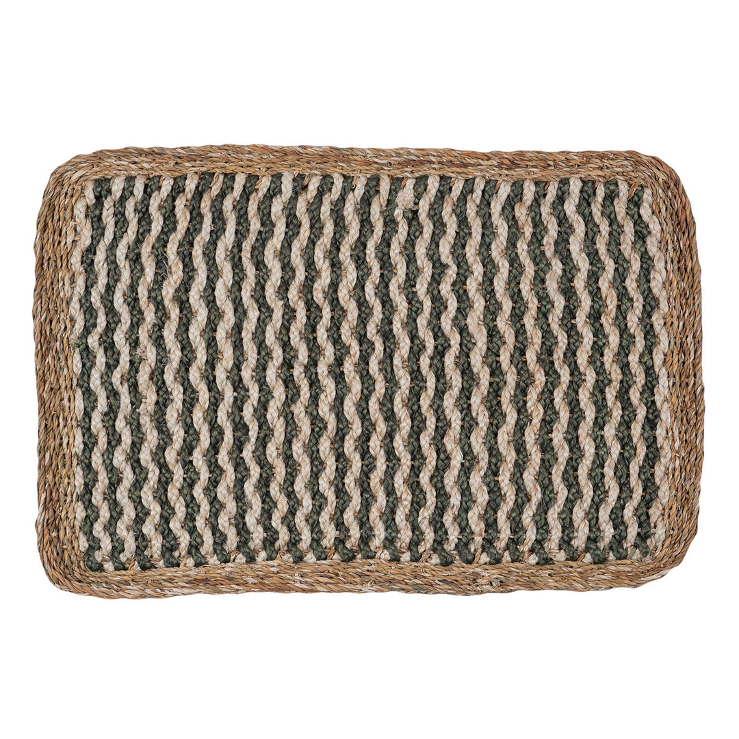 Jute Doormat in olive and natural colors, eco-friendly, stylish, and durable, perfect for welcoming guests - Source for the Goose.