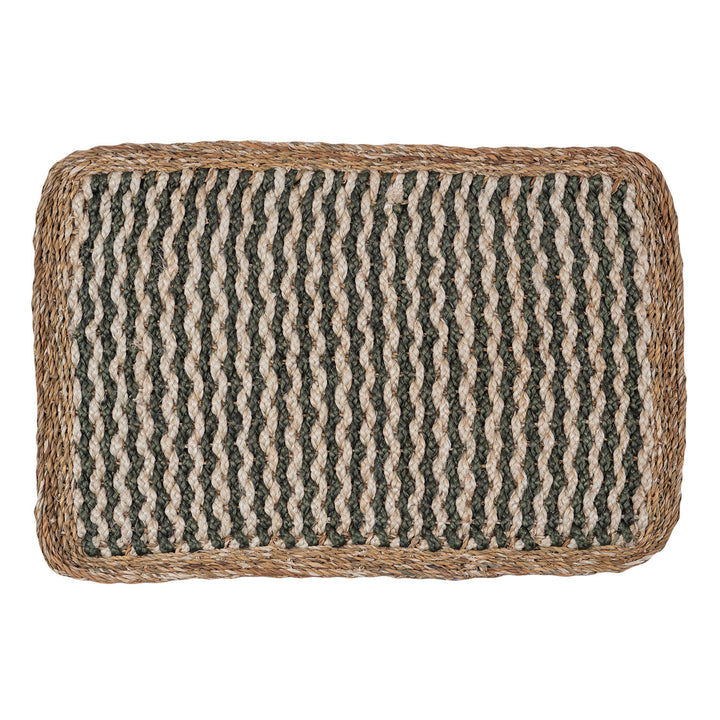 Jute Doormat in olive and natural colors, eco-friendly, stylish, and durable, perfect for welcoming guests - Source for the Goose.