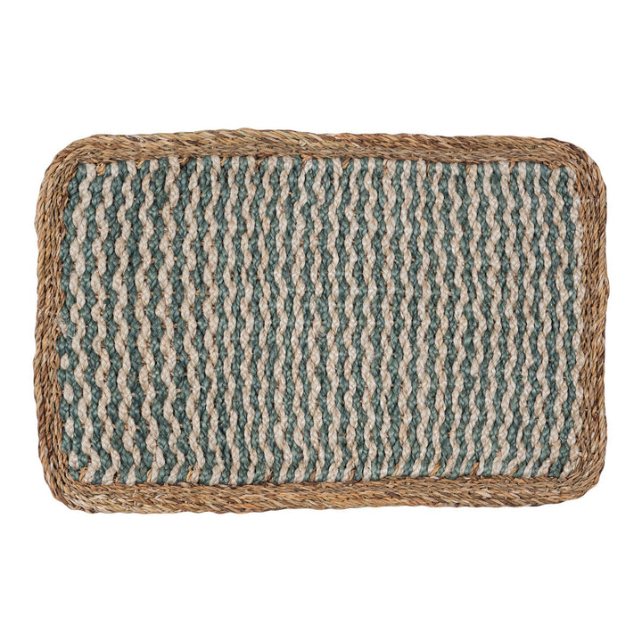 Jute doormat in Thistle Blue design, 50 x 75cm, durable and stylish, perfect for welcoming guests. Source for the Goose Devon.