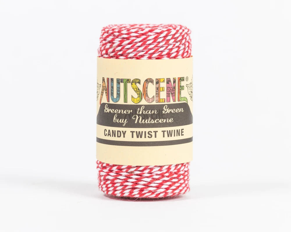Nutscene Candy Twist Twine - Red and White in a compact spool for crafts and gift wrapping.