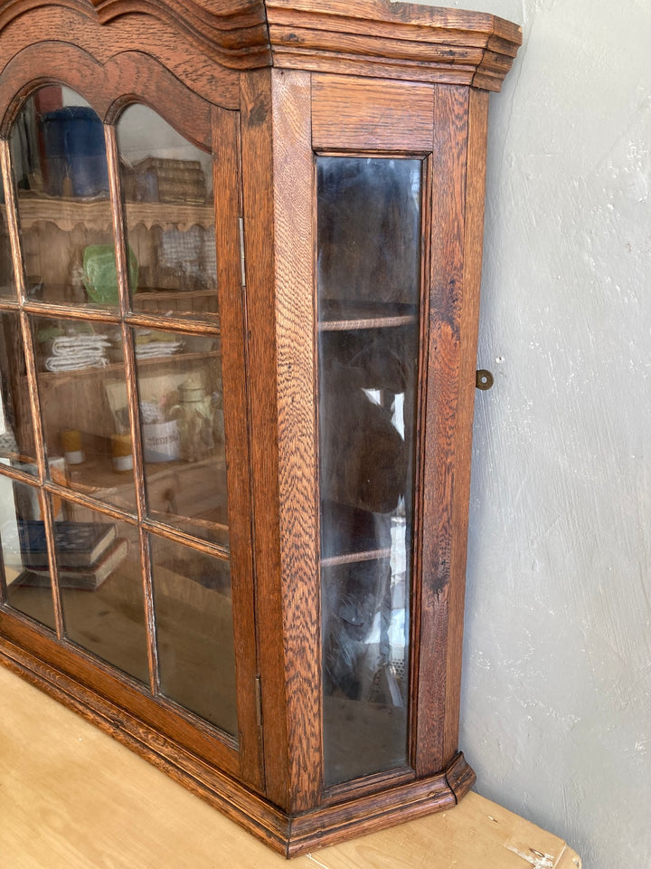 Antique Oak Wall Cabinet with Glass Door showcasing vintage style and Dutch influence. Source for the Goose, Devon.